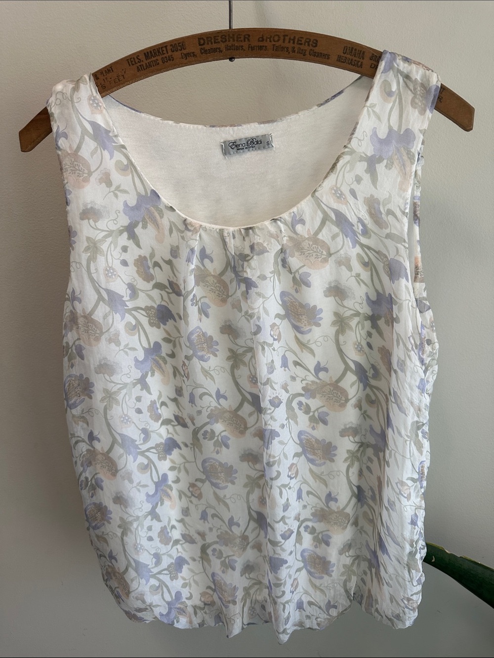 Cream Floral Silk Tank Top in Floral  Print with Bubble hem Women's